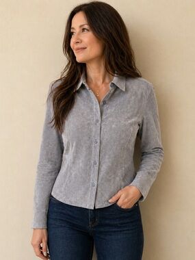 ✨ EXPRESS Genuine Suede Button Front Shirt Jacket | Tailored Minimalist Chic ✨